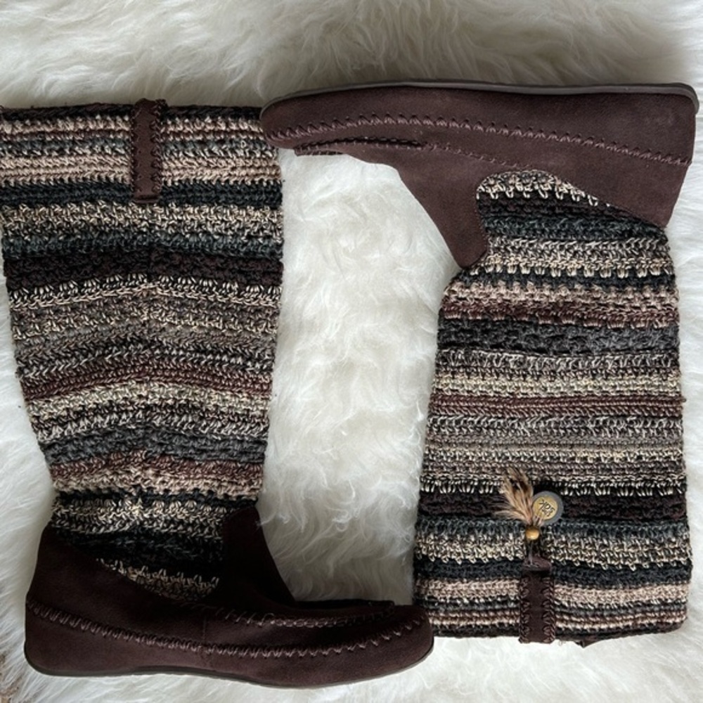 The Sak charm crochet slouchy brown leather moccasin boots 9